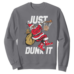 Funny Black Santa Christmas Basketball Sweatshirt Just Dunk It Xmas Sport TS11 Charcoal Print Your Wear