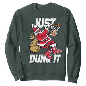 Funny Black Santa Christmas Basketball Sweatshirt Just Dunk It Xmas Sport TS11 Dark Forest Green Print Your Wear