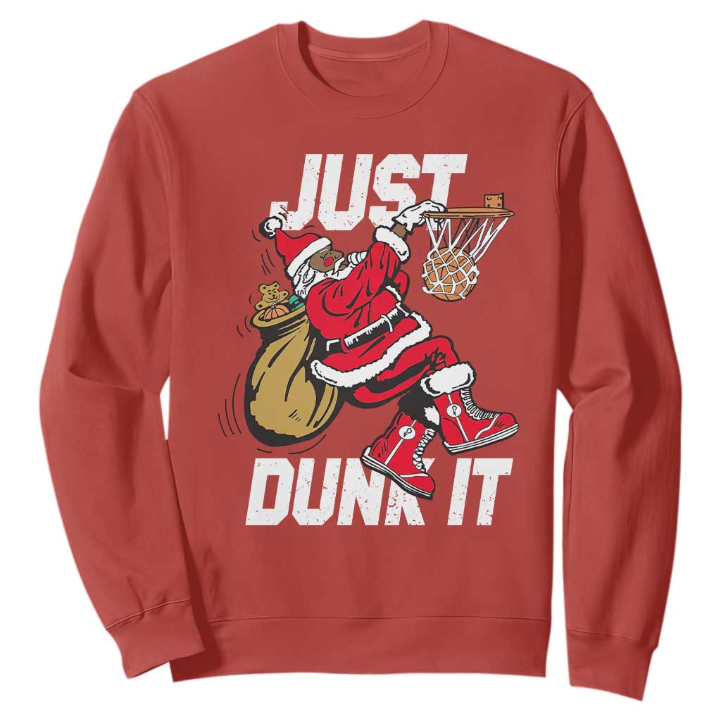Funny Black Santa Christmas Basketball Sweatshirt Just Dunk It Xmas Sport TS11 Red Print Your Wear
