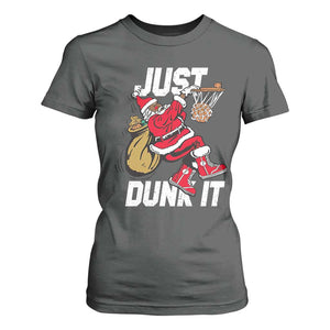 Funny Black Santa Christmas Basketball T Shirt For Women Just Dunk It Xmas Sport TS11 Dark Heather Print Your Wear