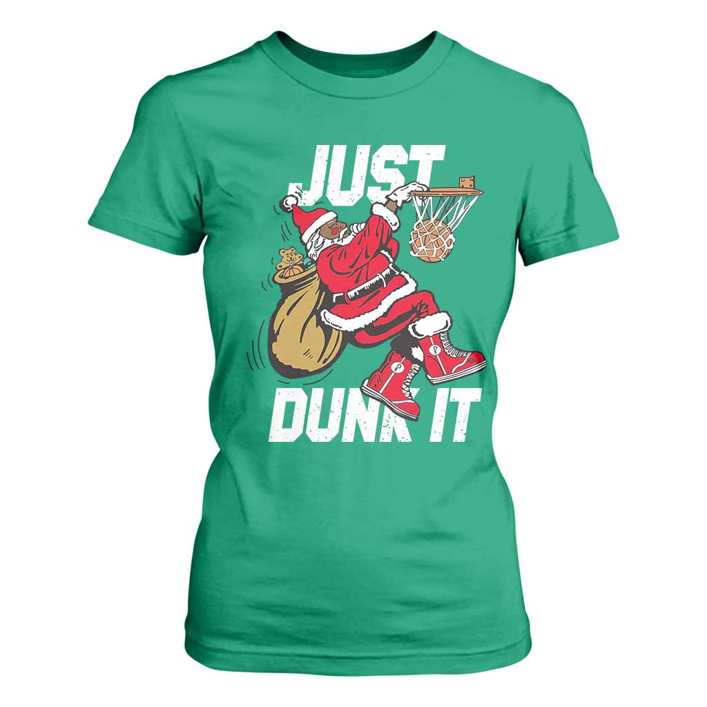 Funny Black Santa Christmas Basketball T Shirt For Women Just Dunk It Xmas Sport TS11 Irish Green Print Your Wear
