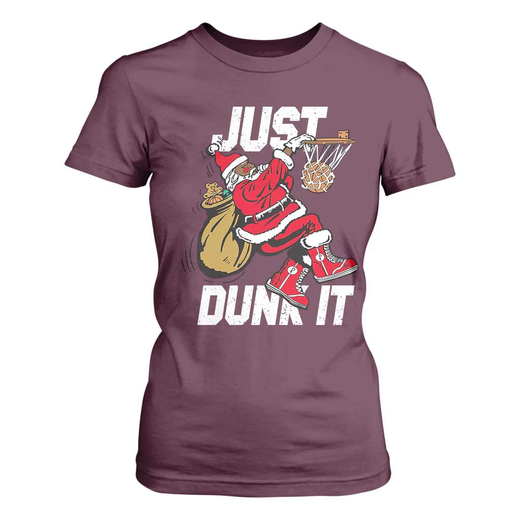 Funny Black Santa Christmas Basketball T Shirt For Women Just Dunk It Xmas Sport TS11 Maroon Print Your Wear