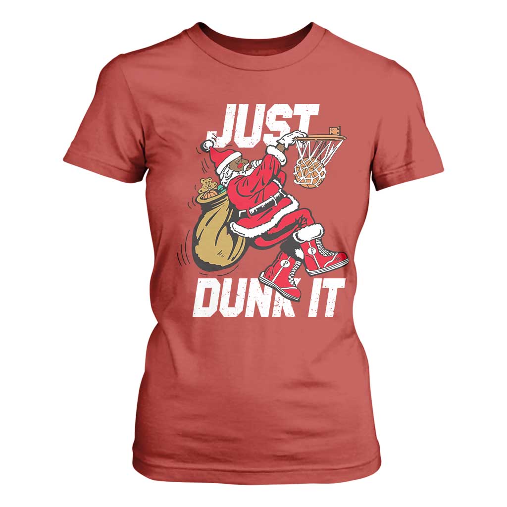 Funny Black Santa Christmas Basketball T Shirt For Women Just Dunk It Xmas Sport TS11 Red Print Your Wear