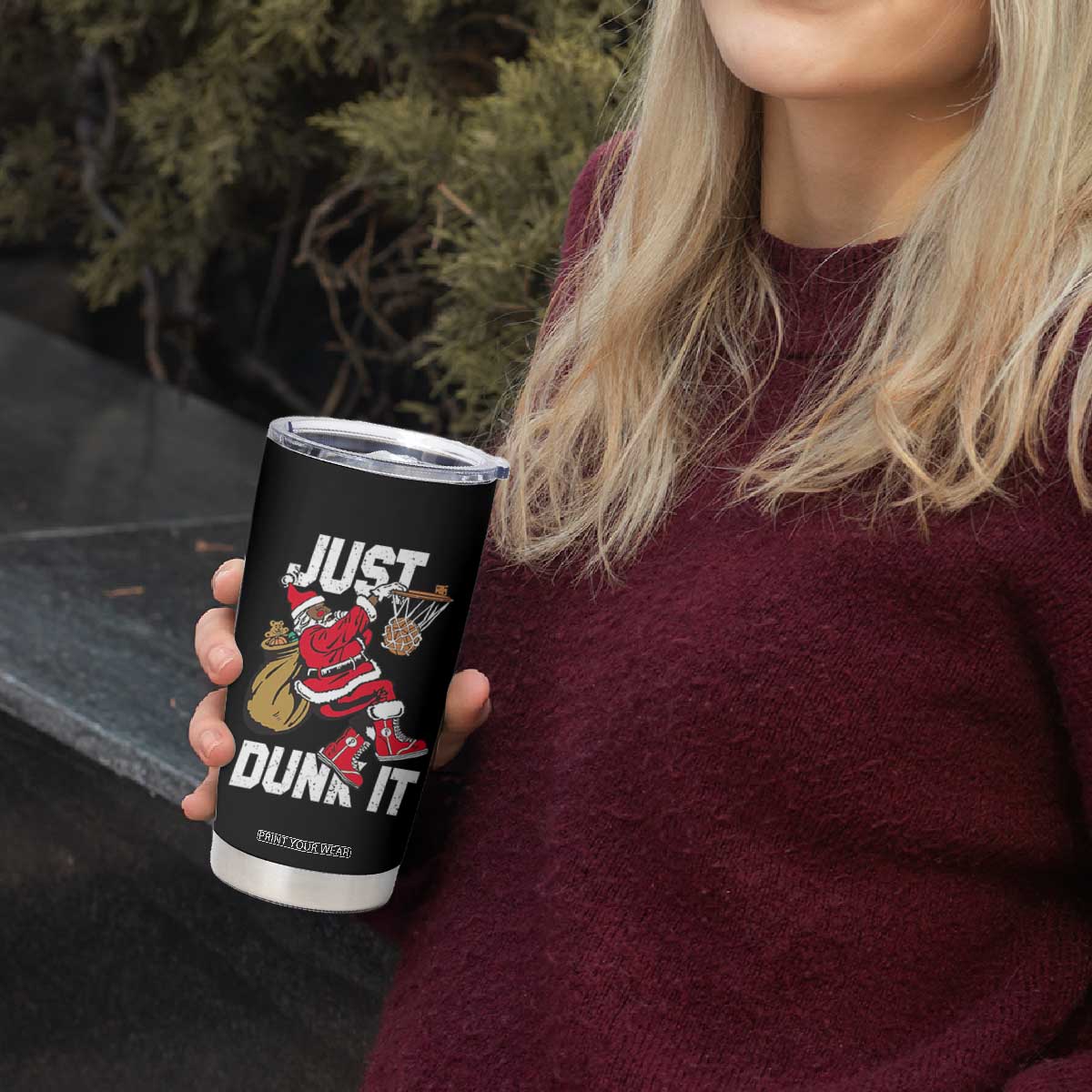 Funny Black Santa Christmas Basketball Tumbler Cup Just Dunk It Xmas Sport TS11 Print Your Wear