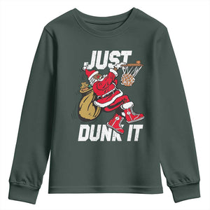 Funny Black Santa Christmas Basketball Youth Sweatshirt Just Dunk It Xmas Sport TS11 Dark Forest Green Print Your Wear