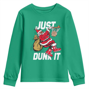 Funny Black Santa Christmas Basketball Youth Sweatshirt Just Dunk It Xmas Sport TS11 Irish Green Print Your Wear