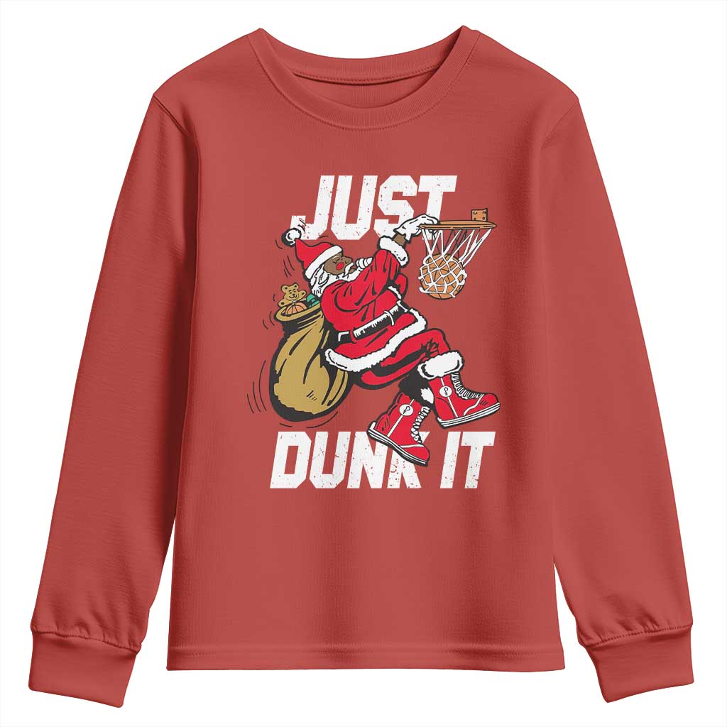 Funny Black Santa Christmas Basketball Youth Sweatshirt Just Dunk It Xmas Sport TS11 Red Print Your Wear