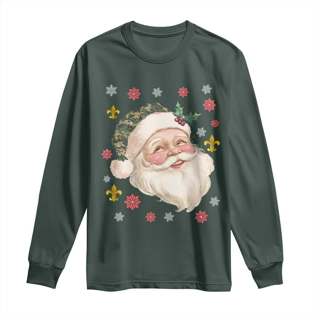 Funny Christmas Cajun Louisiana Santa Papa Noel Long Sleeve Shirt TS11 Dark Forest Green Print Your Wear