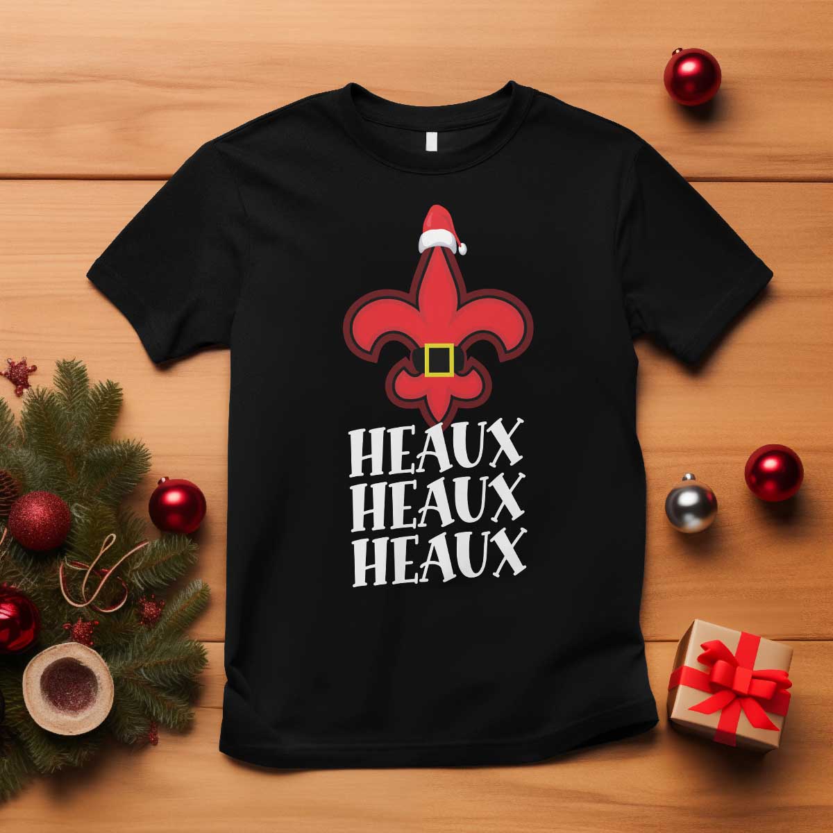 Funny Cajun Louisiana Christmas T Shirt Heaux Heaux Heaux New Orleans Santa Hat TS11 Black Print Your Wear