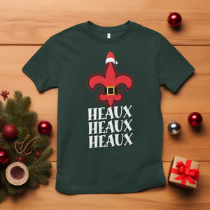 Funny Cajun Louisiana Christmas T Shirt Heaux Heaux Heaux New Orleans Santa Hat TS11 Dark Forest Green Print Your Wear