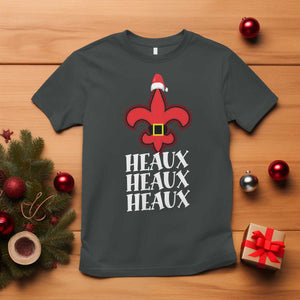 Funny Cajun Louisiana Christmas T Shirt Heaux Heaux Heaux New Orleans Santa Hat TS11 Dark Heather Print Your Wear