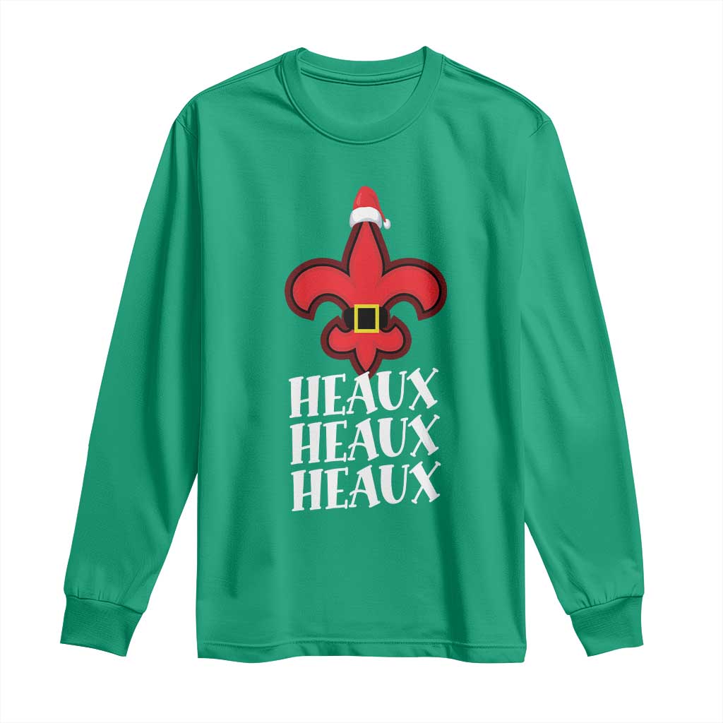 Funny Cajun Louisiana Christmas Long Sleeve Shirt Heaux Heaux Heaux New Orleans Santa Hat TS11 Irish Green Print Your Wear