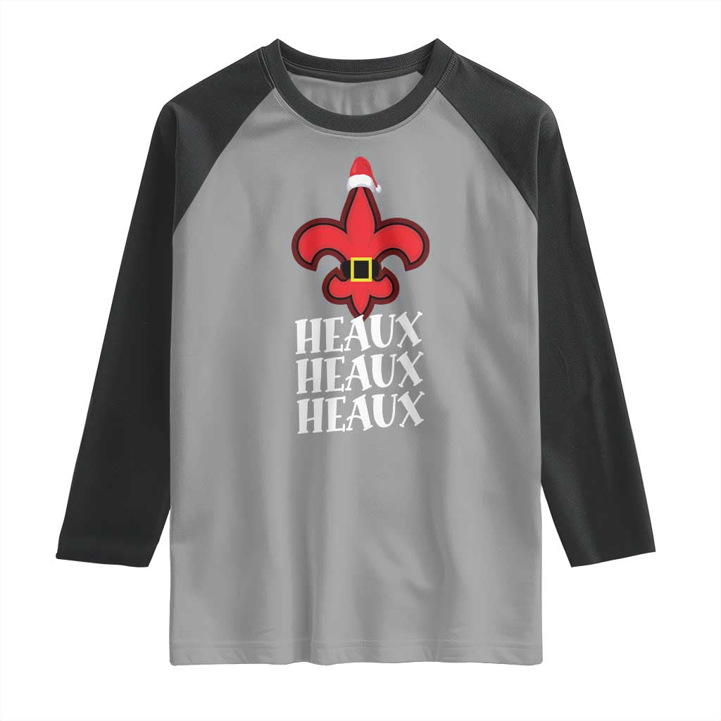 Funny Cajun Louisiana Christmas Raglan Shirt Heaux Heaux Heaux New Orleans Santa Hat TS11 Sport Gray Black Print Your Wear