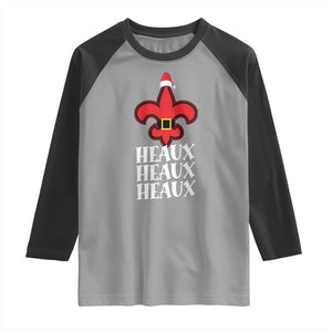 Funny Cajun Louisiana Christmas Raglan Shirt Heaux Heaux Heaux New Orleans Santa Hat TS11 Sport Gray Black Print Your Wear