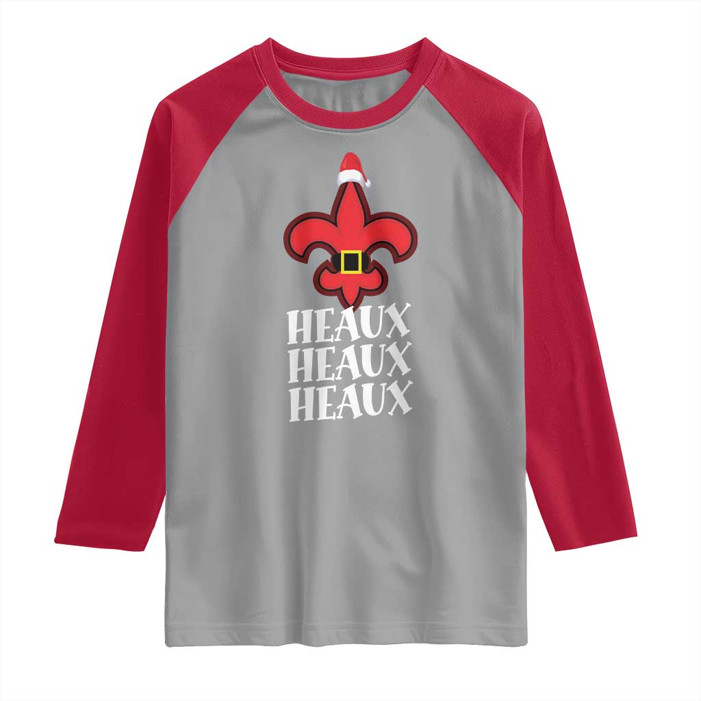 Funny Cajun Louisiana Christmas Raglan Shirt Heaux Heaux Heaux New Orleans Santa Hat TS11 Sport Gray Red Print Your Wear