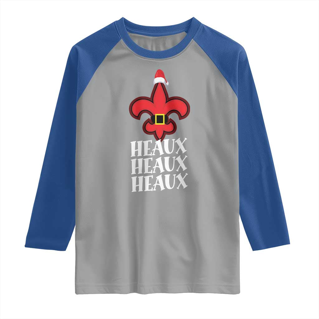 Funny Cajun Louisiana Christmas Raglan Shirt Heaux Heaux Heaux New Orleans Santa Hat TS11 Sport Gray Royal Print Your Wear