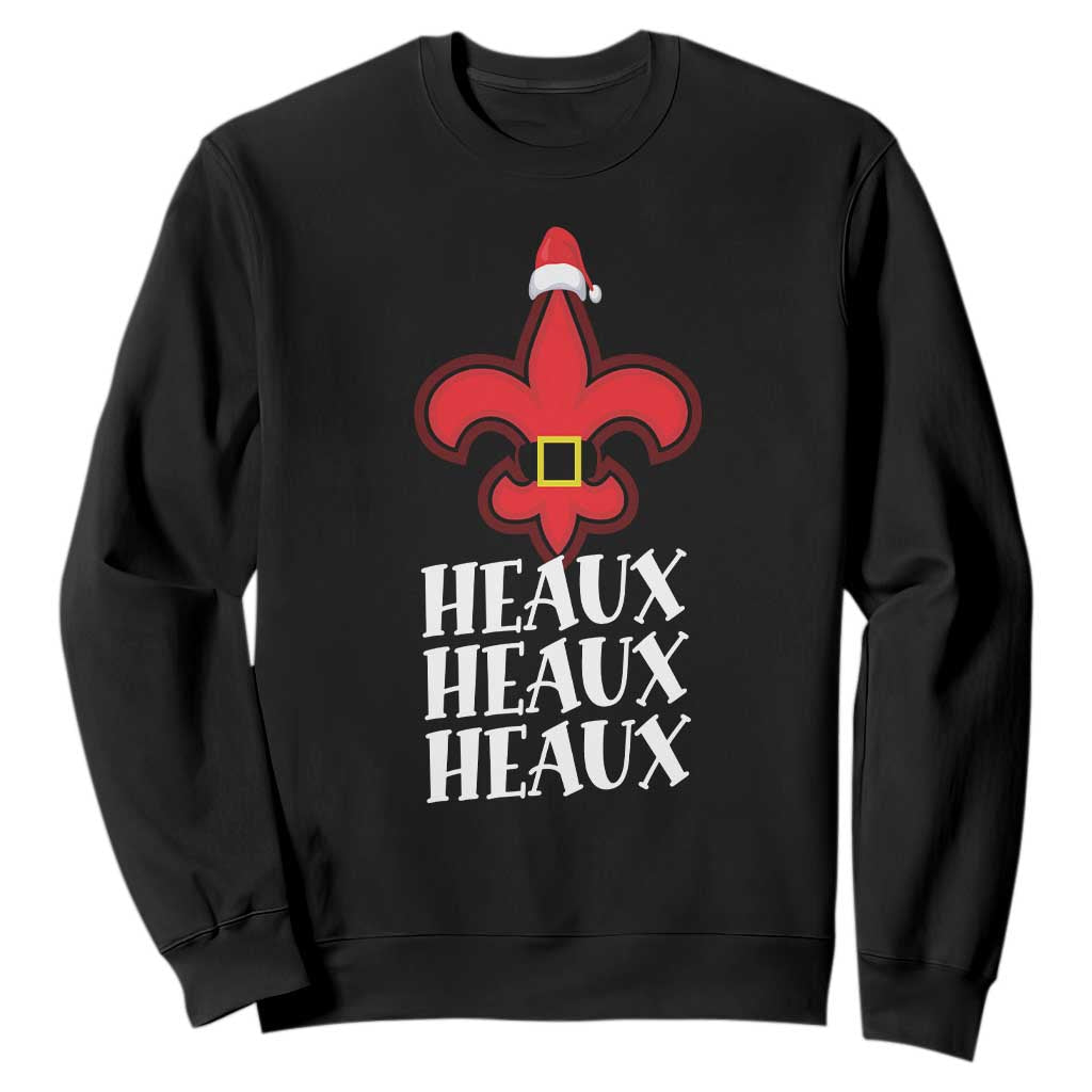 Funny Cajun Louisiana Christmas Sweatshirt Heaux Heaux Heaux New Orleans Santa Hat TS11 Black Print Your Wear