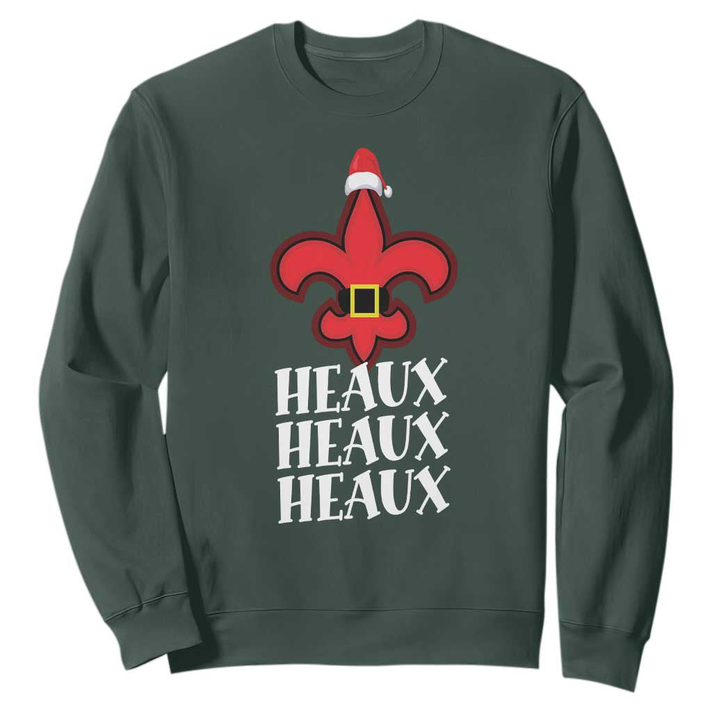 Funny Cajun Louisiana Christmas Sweatshirt Heaux Heaux Heaux New Orleans Santa Hat TS11 Dark Forest Green Print Your Wear