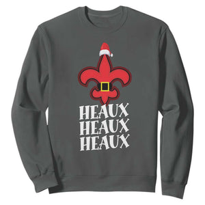Funny Cajun Louisiana Christmas Sweatshirt Heaux Heaux Heaux New Orleans Santa Hat TS11 Dark Heather Print Your Wear