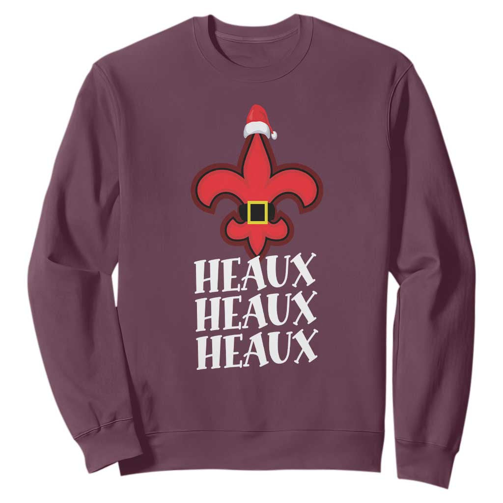 Funny Cajun Louisiana Christmas Sweatshirt Heaux Heaux Heaux New Orleans Santa Hat TS11 Maroon Print Your Wear