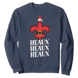 Funny Cajun Louisiana Christmas Sweatshirt Heaux Heaux Heaux New Orleans Santa Hat TS11 Navy Print Your Wear