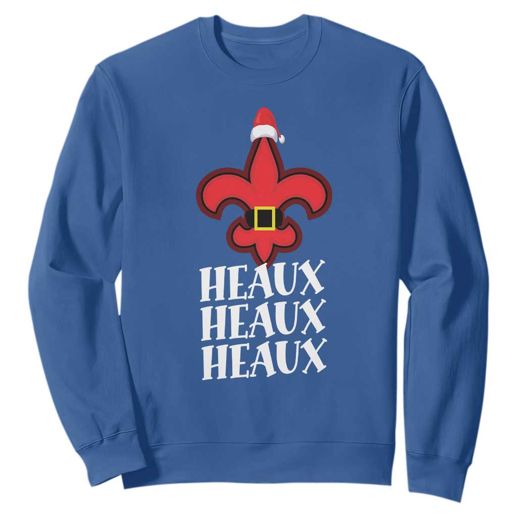 Funny Cajun Louisiana Christmas Sweatshirt Heaux Heaux Heaux New Orleans Santa Hat TS11 Royal Blue Print Your Wear