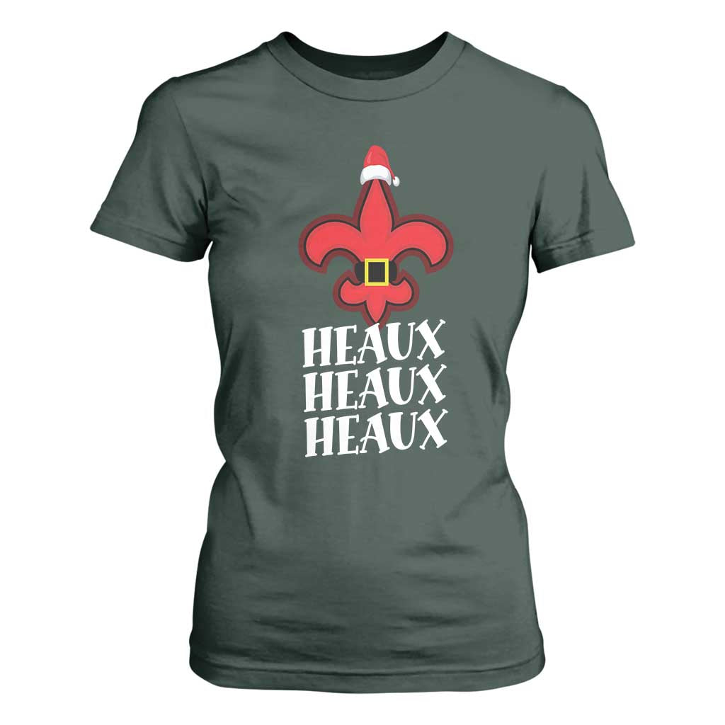 Funny Cajun Louisiana Christmas T Shirt For Women Heaux Heaux Heaux New Orleans Santa Hat TS11 Dark Forest Green Print Your Wear