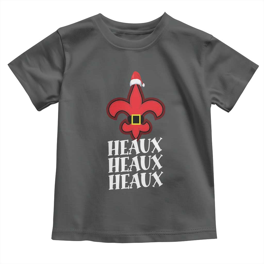 Funny Cajun Louisiana Christmas Toddler T Shirt Heaux Heaux Heaux New Orleans Santa Hat TS11 Dark Heather Print Your Wear