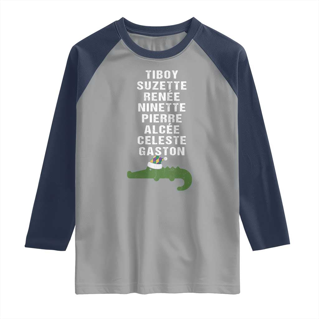 Funny Cajun Louisiana Christmas Raglan Shirt Eight Crocodiles New Orleans Santa TS11 Sport Gray Navy Print Your Wear