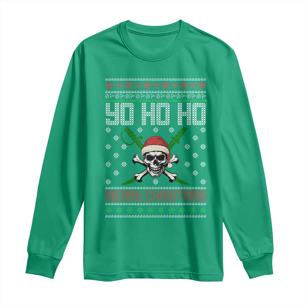 Funny Christmas Pirate Santa Long Sleeve Shirt Yo Ho Ho Merry Christmas Skull Santa Hat TS11 Irish Green Print Your Wear