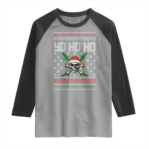 Funny Christmas Pirate Santa Raglan Shirt Yo Ho Ho Merry Christmas Skull Santa Hat TS11 Sport Gray Black Print Your Wear