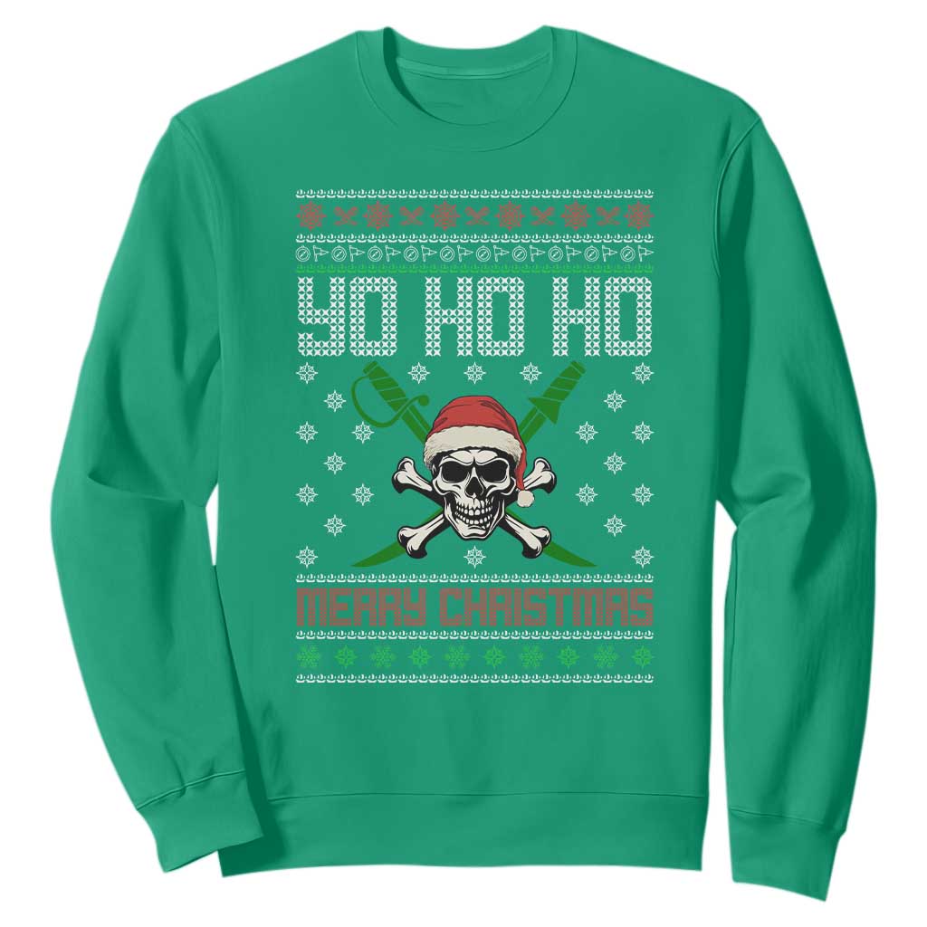 Funny Christmas Pirate Santa Sweatshirt Yo Ho Ho Merry Christmas Skull Santa Hat TS11 Irish Green Print Your Wear