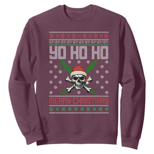 Funny Christmas Pirate Santa Sweatshirt Yo Ho Ho Merry Christmas Skull Santa Hat TS11 Maroon Print Your Wear