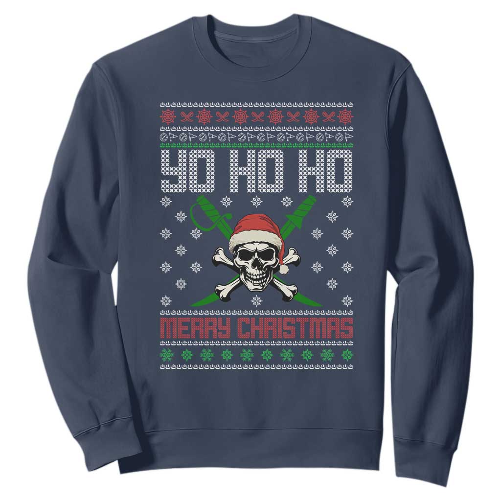Funny Christmas Pirate Santa Sweatshirt Yo Ho Ho Merry Christmas Skull Santa Hat TS11 Navy Print Your Wear