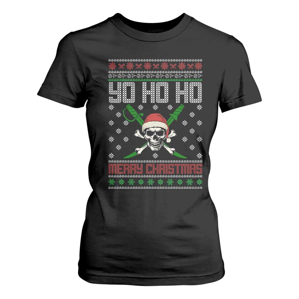 Funny Christmas Pirate Santa T Shirt For Women Yo Ho Ho Merry Christmas Skull Santa Hat TS11 Black Print Your Wear