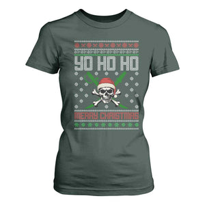 Funny Christmas Pirate Santa T Shirt For Women Yo Ho Ho Merry Christmas Skull Santa Hat TS11 Dark Forest Green Print Your Wear