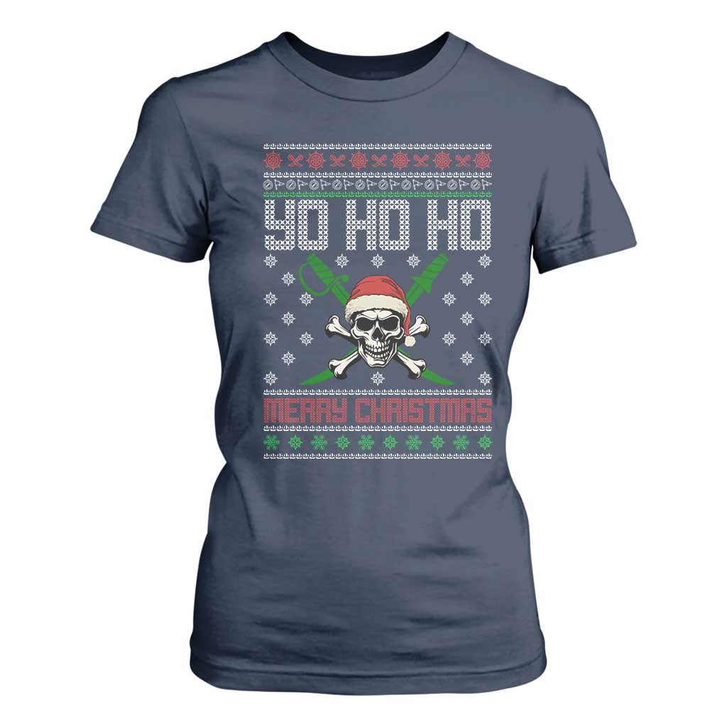 Funny Christmas Pirate Santa T Shirt For Women Yo Ho Ho Merry Christmas Skull Santa Hat TS11 Navy Print Your Wear