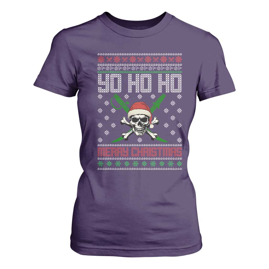 Funny Christmas Pirate Santa T Shirt For Women Yo Ho Ho Merry Christmas Skull Santa Hat TS11 Purple Print Your Wear