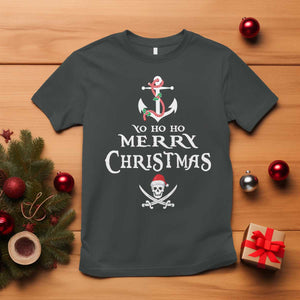 Funny Christmas Pirate T Shirt Yo Ho Ho Merry Christmas Anchor Santa Skull TS11 Dark Heather Print Your Wear