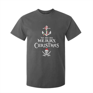 Funny Christmas Pirate T Shirt For Kid Yo Ho Ho Merry Christmas Anchor Santa Skull TS11 Dark Heather Print Your Wear