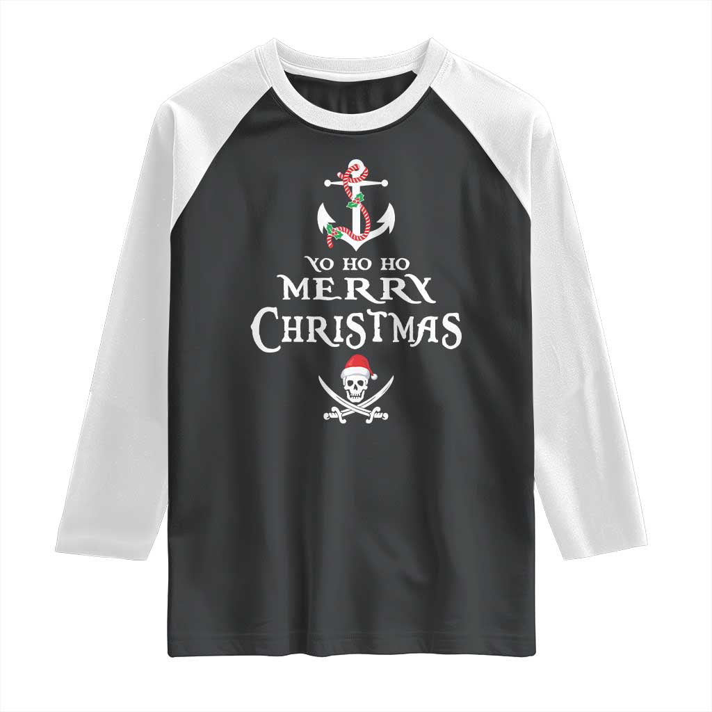 Funny Christmas Pirate Raglan Shirt Yo Ho Ho Merry Christmas Anchor Santa Skull TS11 Black White Print Your Wear