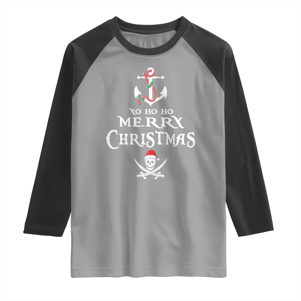 Funny Christmas Pirate Raglan Shirt Yo Ho Ho Merry Christmas Anchor Santa Skull TS11 Sport Gray Black Print Your Wear