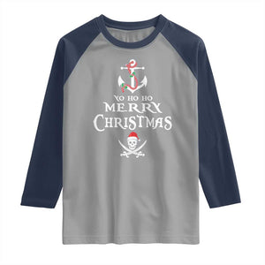 Funny Christmas Pirate Raglan Shirt Yo Ho Ho Merry Christmas Anchor Santa Skull TS11 Sport Gray Navy Print Your Wear