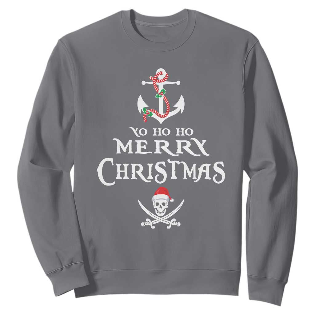 Funny Christmas Pirate Sweatshirt Yo Ho Ho Merry Christmas Anchor Santa Skull TS11 Charcoal Print Your Wear