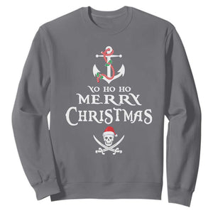 Funny Christmas Pirate Sweatshirt Yo Ho Ho Merry Christmas Anchor Santa Skull TS11 Charcoal Print Your Wear