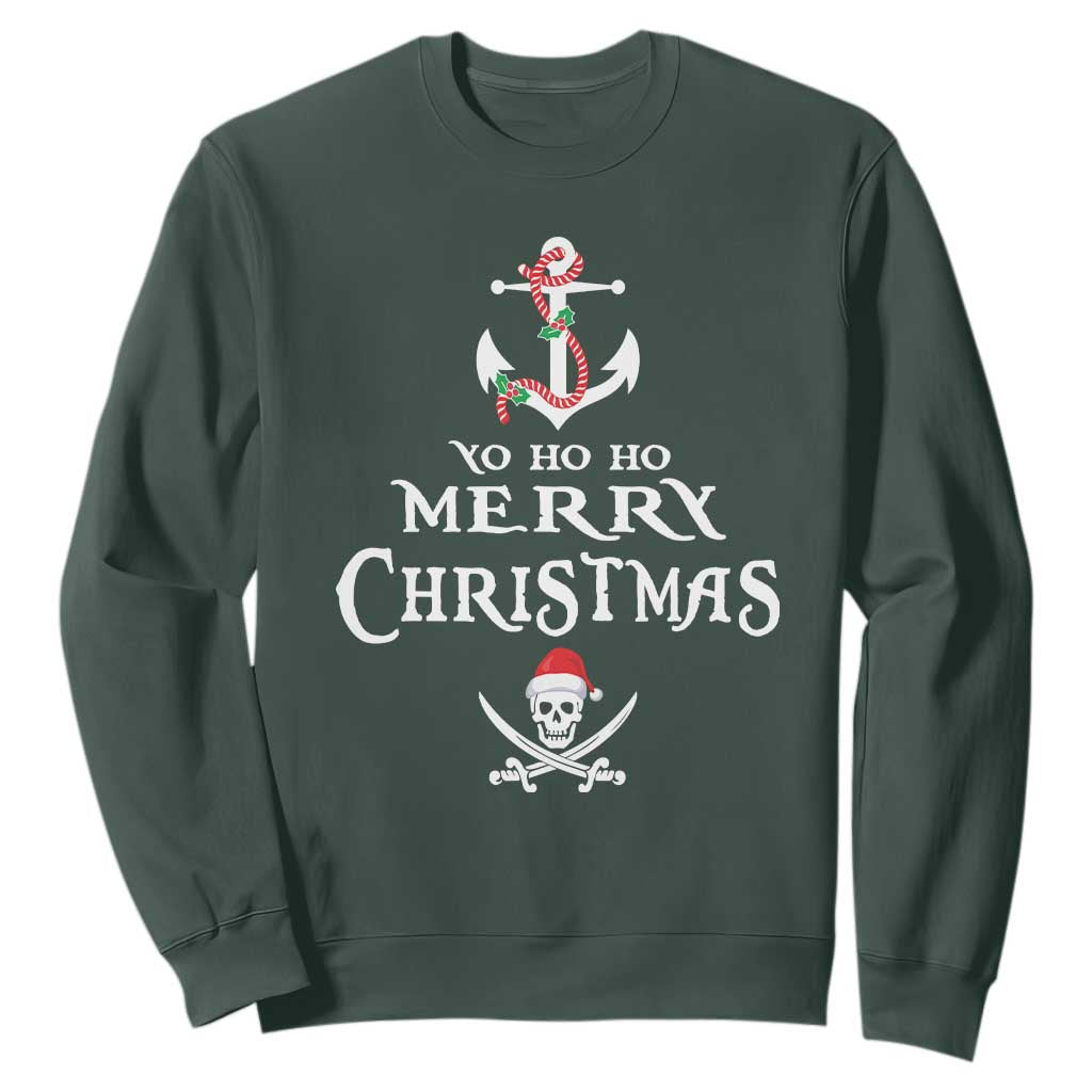 Funny Christmas Pirate Sweatshirt Yo Ho Ho Merry Christmas Anchor Santa Skull TS11 Dark Forest Green Print Your Wear