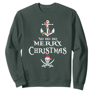 Funny Christmas Pirate Sweatshirt Yo Ho Ho Merry Christmas Anchor Santa Skull TS11 Dark Forest Green Print Your Wear