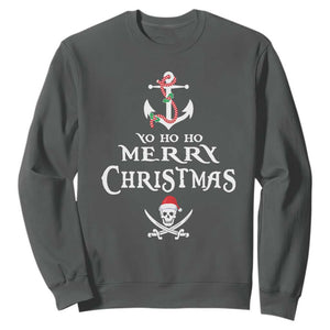 Funny Christmas Pirate Sweatshirt Yo Ho Ho Merry Christmas Anchor Santa Skull TS11 Dark Heather Print Your Wear