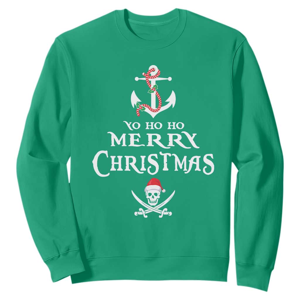 Funny Christmas Pirate Sweatshirt Yo Ho Ho Merry Christmas Anchor Santa Skull TS11 Irish Green Print Your Wear