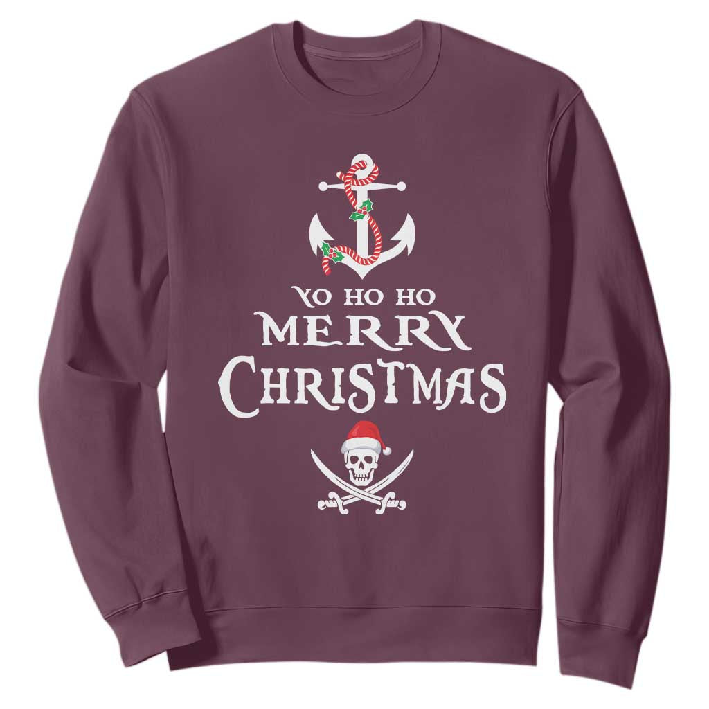Funny Christmas Pirate Sweatshirt Yo Ho Ho Merry Christmas Anchor Santa Skull TS11 Maroon Print Your Wear